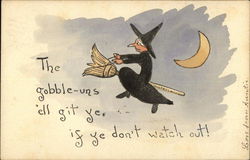 Rare Halloween Witch on a Broomstick Postcard Postcard Postcard