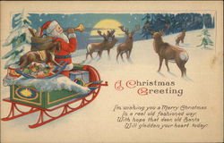 Santa with Toys, Sleigh and Reindeer Santa Claus Postcard Postcard Postcard