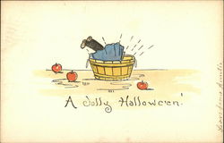 Rare - A Jolly Halloween! Bobbing Apples Postcard Postcard Postcard