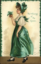 Woman With Green Dress and Bonnet Postcard