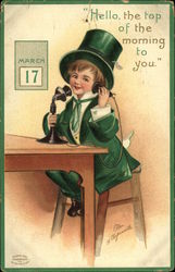 St. Patrick's Child Using Telephone Postcard