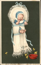 Newborn Baby Giggling at Little Chicks Babies Postcard Postcard Postcard