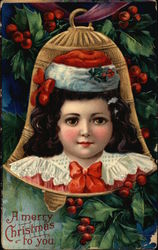 A merry Christmas to you. Bell with a Child's Portrait Postcard