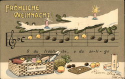 German Language Christmas Picnic Dinner with Music Notes Postcard