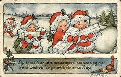 Christmas Messengers: Little Girls Carry Gifts Children Postcard Postcard Postcard