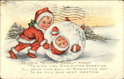 Two Children Rolling Snow Ball Postcard