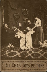 Children Blowing Loud Christmas Trumpets Postcard Postcard Postcard