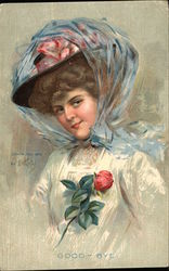 Woman Holding a Rose Women Postcard Postcard Postcard