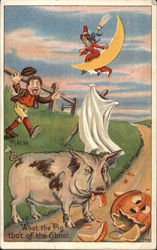 Pig Eating Halloween Pumpkin Decoration Postcard Postcard Postcard