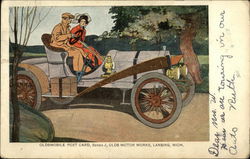 Man and Woman in Old Oldsmobile Cars Postcard Postcard Postcard