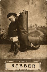 Child Standing Next to Same Sized Rubber Boot Children Postcard Postcard Postcard