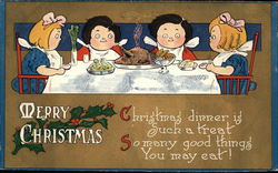 Cute Cartoon Children Eating Christmas Dinner Postcard Postcard Postcard