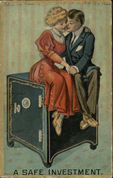 Woman and Man Cuddling on Safe Romance & Love Postcard Postcard Postcard