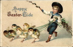 Happy Easter-Tide - Chicks and Boy Postcard