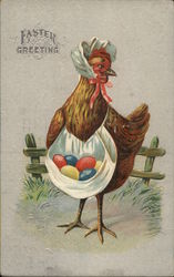 Chicken Carrying Colored Eggs With Chicks Postcard Postcard Postcard