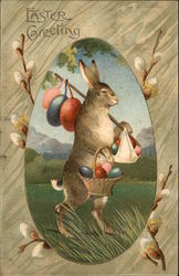 Easter Greeting: Rabbit Carrying Eggs With Bunnies Postcard Postcard Postcard