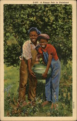 A Happy Pair in Dixieland: Children with Watermelon Postcard