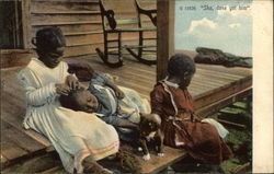 Black Children Sitting on Porch Black Americana Postcard Postcard Postcard