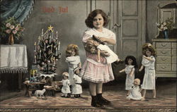 Little Girl with Dolls and Miniature Christmas Tree Children Postcard Postcard Postcard