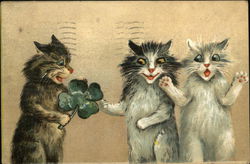 Anthropomorphic Kittens with 4 Leaf Clover Postcard