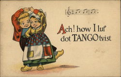 Children Dancing Illustrated Postcard with Music Notes Dutch Children Postcard Postcard Postcard