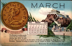 March Calendar--Salem Commercial School Calendars Postcard Postcard Postcard