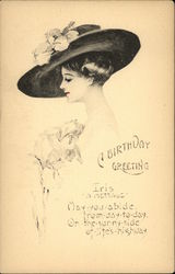 Woman with Fancy Hat and Iris Birthday Postcard Postcard Postcard