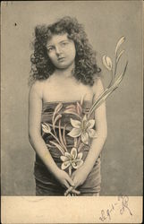 Girl Holding Flowers Postcard