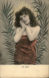 Girl Posing Among Leaf Fronds Women Postcard Postcard Postcard