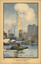 New York City, Painted view of Woolworth Building From the Ferry Art Postcard Postcard Postcard