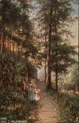 Two Girls on a Forest Path Tuck's Oilette Series Postcard Postcard Postcard