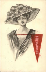 Woman with Milwaukee Pennant Postcard