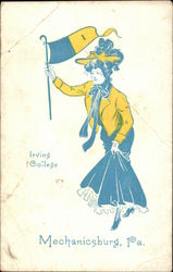 Irving College - College Girl with Pennant Postcard