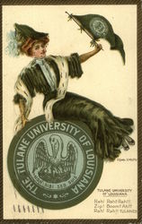 Tulane University of Louisiana College Girl with Flag and Seal Postcard