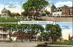 Band Stand, Hospital, Library, Barrack and Mess Hall Postcard