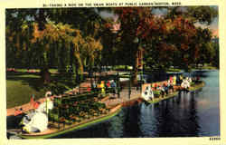 Taking A Ride On The Swan Boats, Public Garden Boston, MA Postcard Postcard