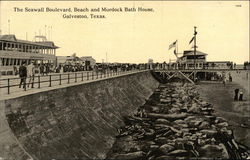 The Seawall Boulevard, Beach and Murdock Bath House Galveston, TX Postcard Postcard Postcard