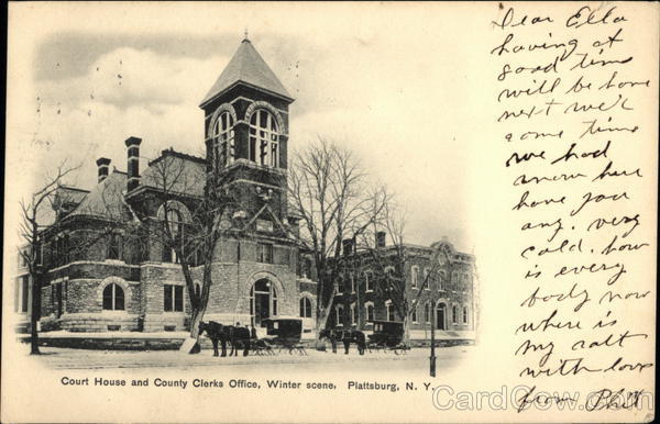 Court House and County Clerks Office Winter Scene Plattsburgh NY