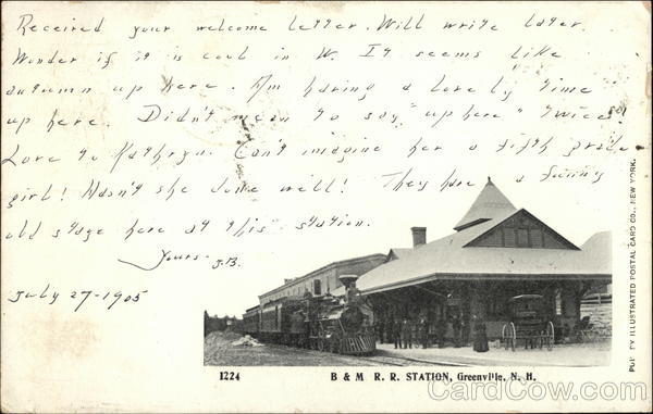 B & M R.R. Station Greenville, NH Postcard