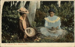 Hawaiian Girls, Weaving Hats Postcard