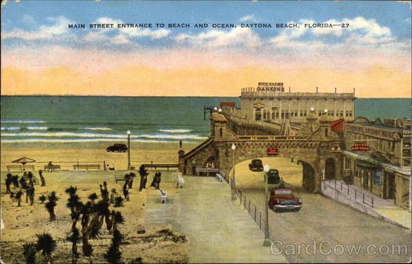 Main Street Entrance to Beach and Ocean Daytona Beach, FL Postcard