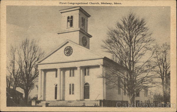 First Congregational Church Medway, MA Postcard