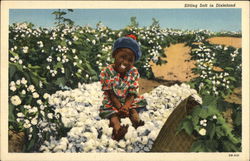 Black Child Sitting on Cotton Bale Postcard