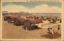 Beach Scene and Steel Pier Postcard