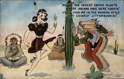 Indians Dancing Around Cactus With Girl Comic, Funny Postcard Postcard Postcard