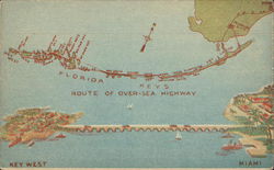 Map of Florida Over-Sea Highway Key West, FL Postcard Postcard Postcard