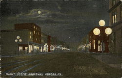 Night Scene, Broadway Aurora, IL Postcard Postcard Postcard