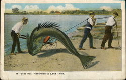 It Takes a Real Fisherman to Land These Exaggeration Postcard Postcard Postcard