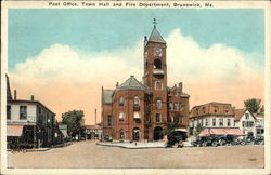 Post Office, Town Hall and Fire Department Brunswick, ME Postcard Postcard Postcard