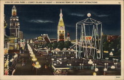 View of Luna Park - Coney Island at Night - Showing Some of Its Many Attractions Amusement Parks Postcard Postcard Postcard